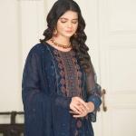 Shehnai Chicken Stitched Organza Blue