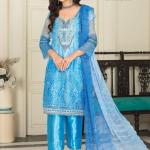 Shehnai Chicken Stitched Organza Sky Blue