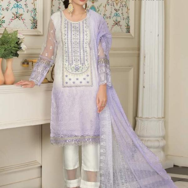 Shehnai Chicken Stitched Organza White